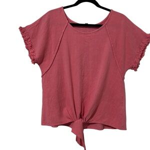 Umgee Dusty Rose Tie-Front Blouse Size M Linen Blend